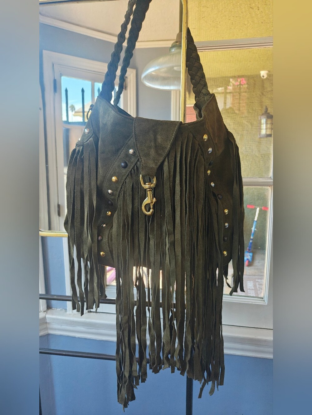 JJ Winters Fringe Suede Bag in Olive, NWT
